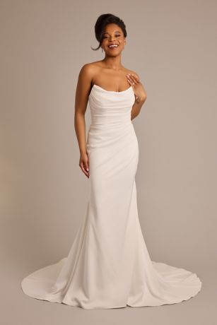 Galina Signature Strapless Draped Satin Mermaid Wedding Dress